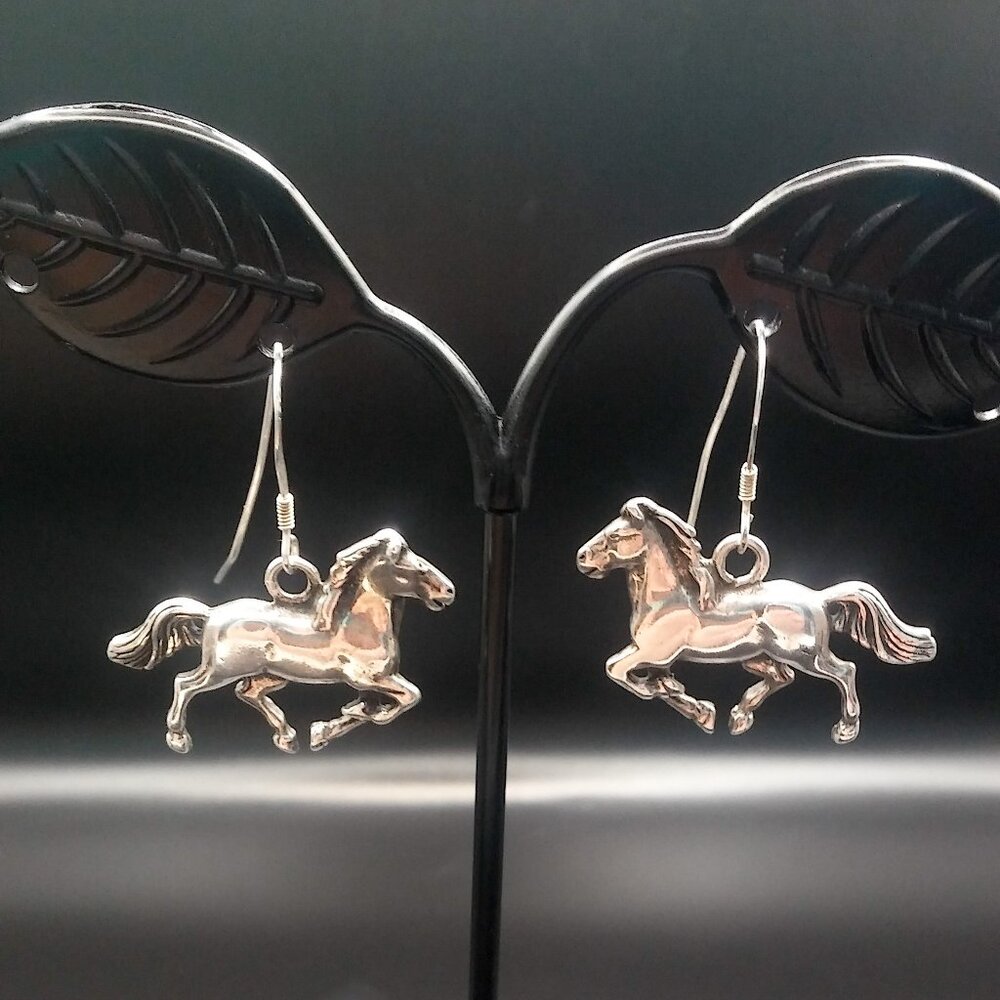 VTG Sterling Silver Navajo Glenn Sandoval GS Inc. Running Horse Dangle Earrings